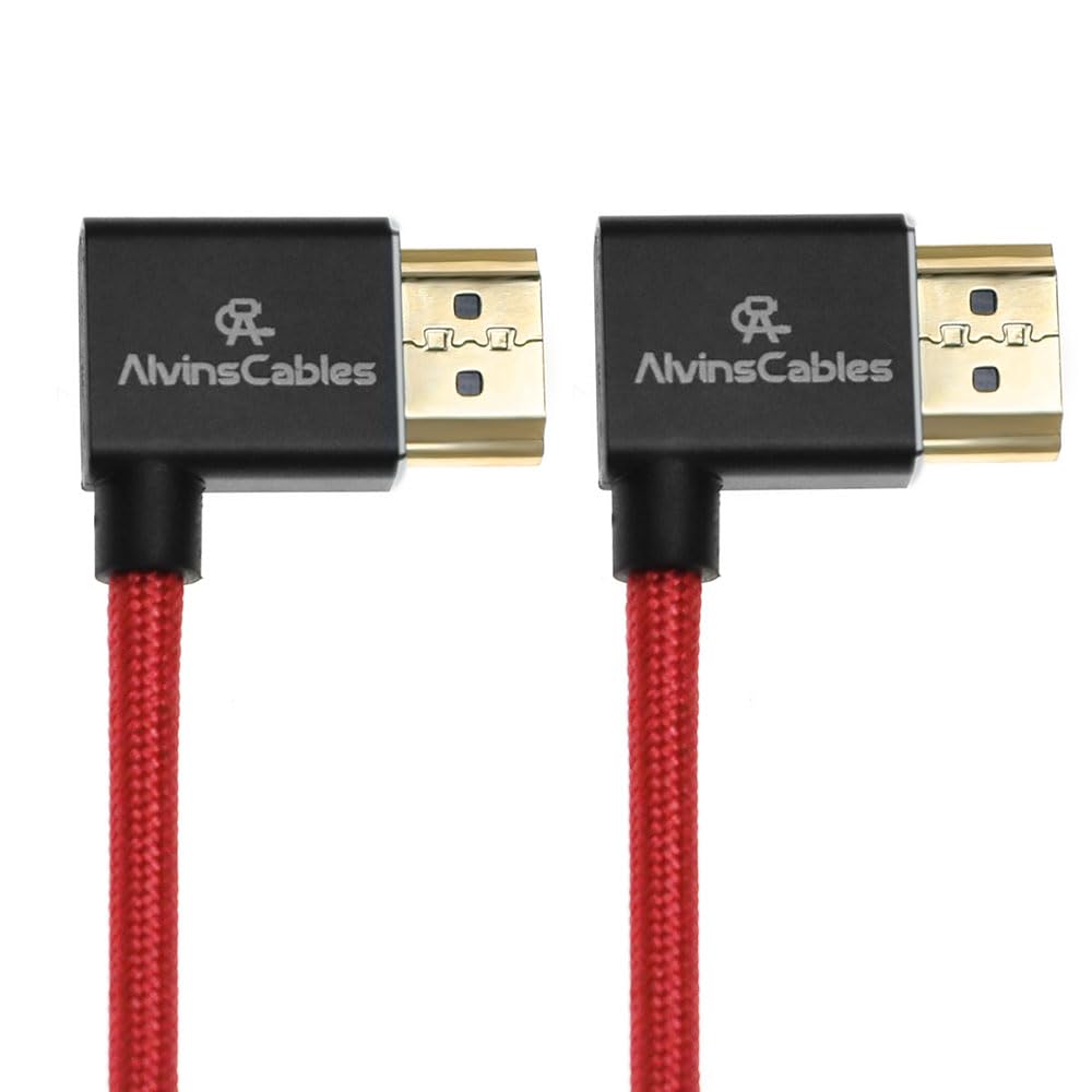 Alvin's Cables 8K HDMI Cable for Atomos Ninja,2.1 48Gbps 8K@60Hz 4K@120Hz High-Speed Braided Coiled Cable for Sony FS5 FS7 FX9,BMPCC,for Canon C300 C500,for Feelworld,Right to Right Angle Red