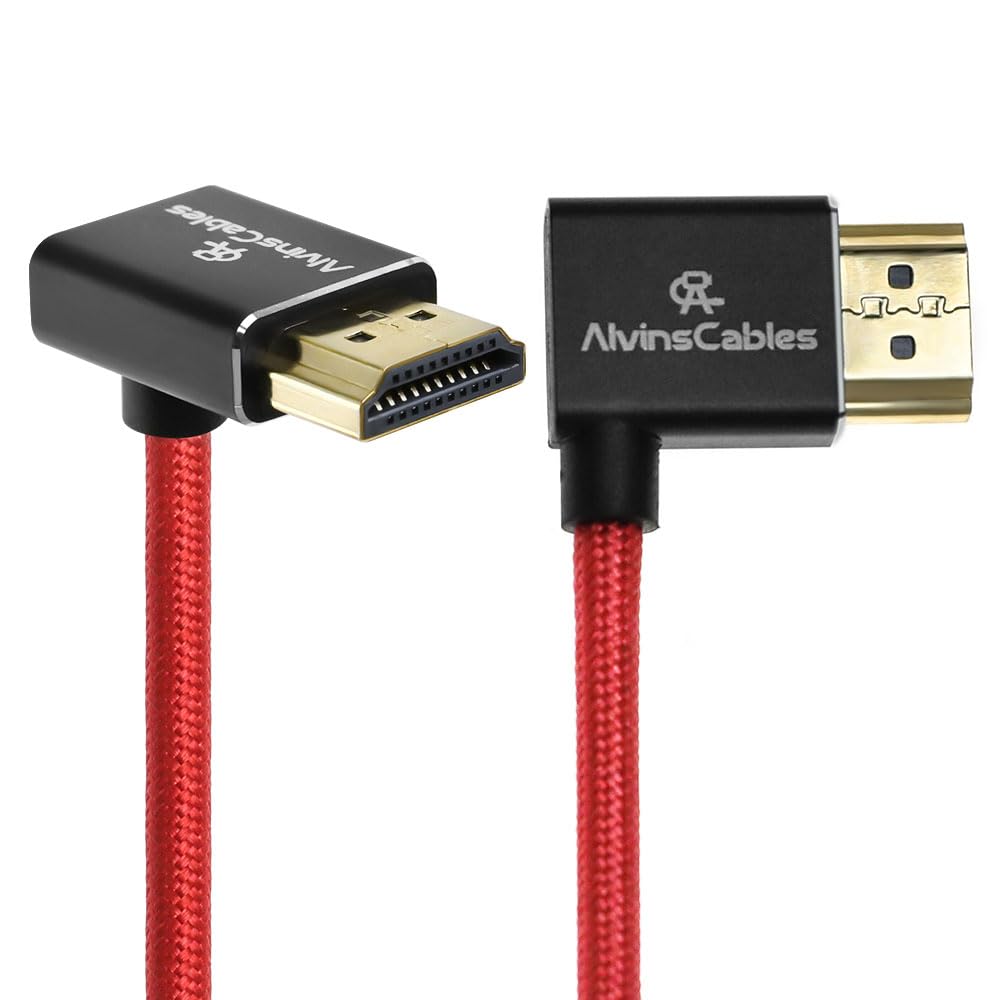 Alvin's Cables 8K HDMI 2.1 Cable 48Gbps 8K@60Hz 4K@120Hz High-Speed Braided Coiled Cable for Sony FS5 FS7 FX9,BMPCC,for Canon C300 C500,for Atomos Ninja,for Feelworld,Right to Up Angle Red