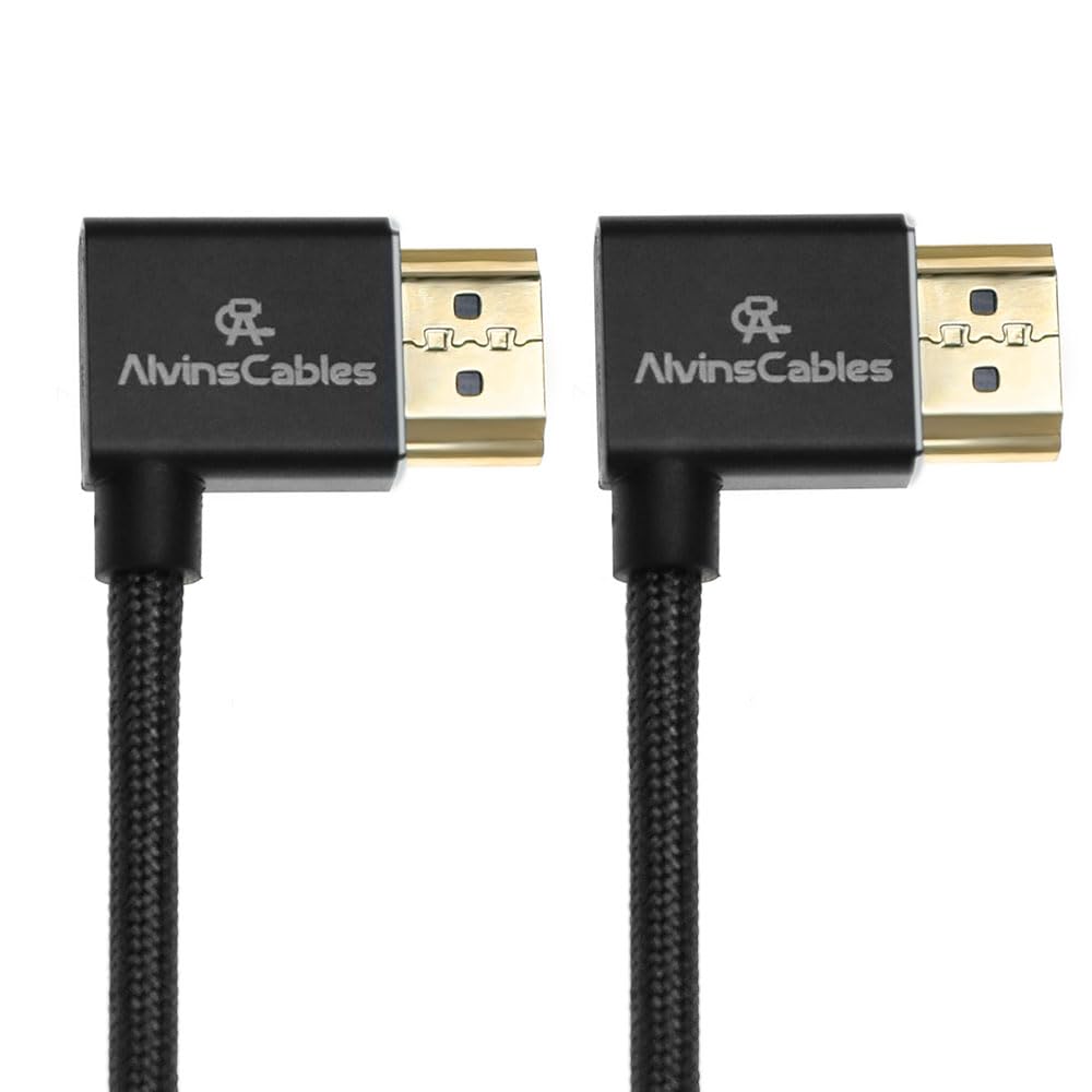 Alvin's Cables 8K HDMI Cable for Atomos Ninja,2.1 48Gbps 8K@60Hz 4K@120Hz High-Speed Braided Coiled Cable for Sony FS5 FS7 FX9,BMPCC,for Canon C300 C500,for Feelworld,Right to Right Angle Black