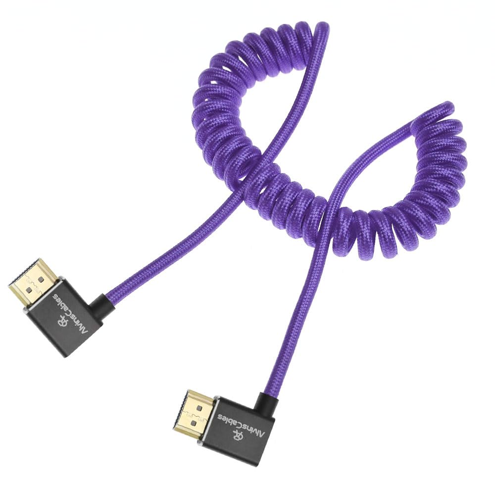 Alvin's Cables 8K HDMI Cable for Atomos Ninja,2.1 48Gbps 8K@60Hz 4K@120Hz High-Speed Braided Coiled Cable for Sony FS5 FS7 FX9,BMPCC,for Canon C300 C500,for Feelworld,Right to Right Angle Purple