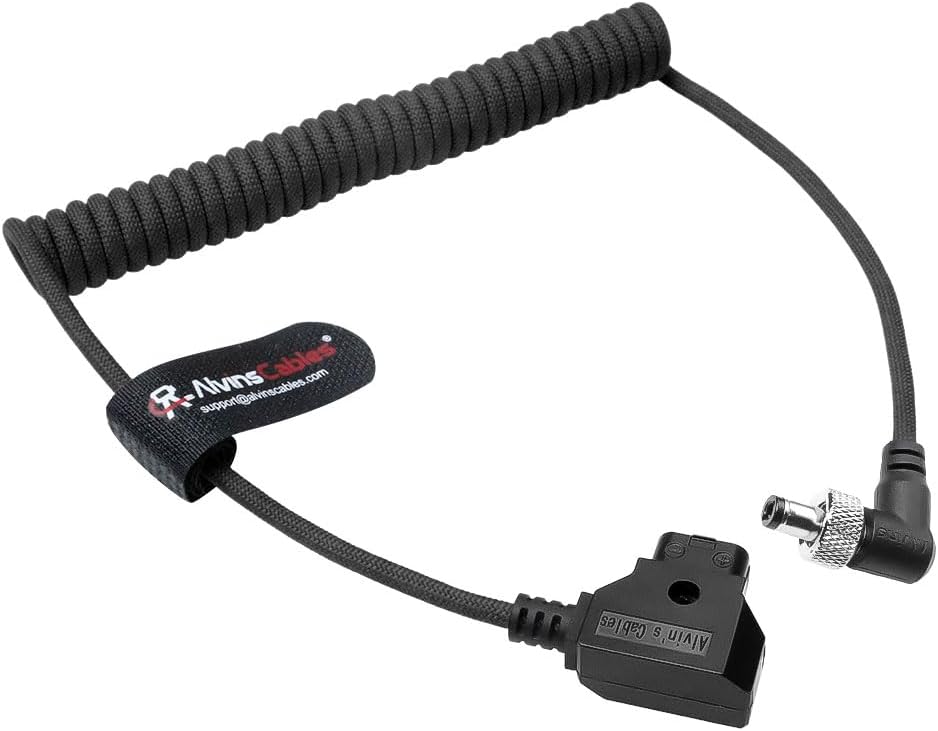 Alvin&#39;s Cables Dtap to Locking DC Right Angle Coiled Power Cable for Atomos Ninja V D-tap Cable for Blackmagic Video Assist, for Hollyland Mars 400S, Ultra Flexible 2ft