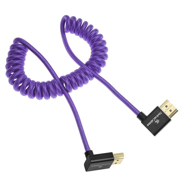 Alvin's Cables 8K HDMI 2.1 Cable 8K@60Hz 4K@120Hz High-Speed Braided Coiled Cable for Atomos Ninja,for Feelworld,for Sony FS5 FS7 FX9,BMPCC,for Canon C300 C500,Left to Up Angle Purple