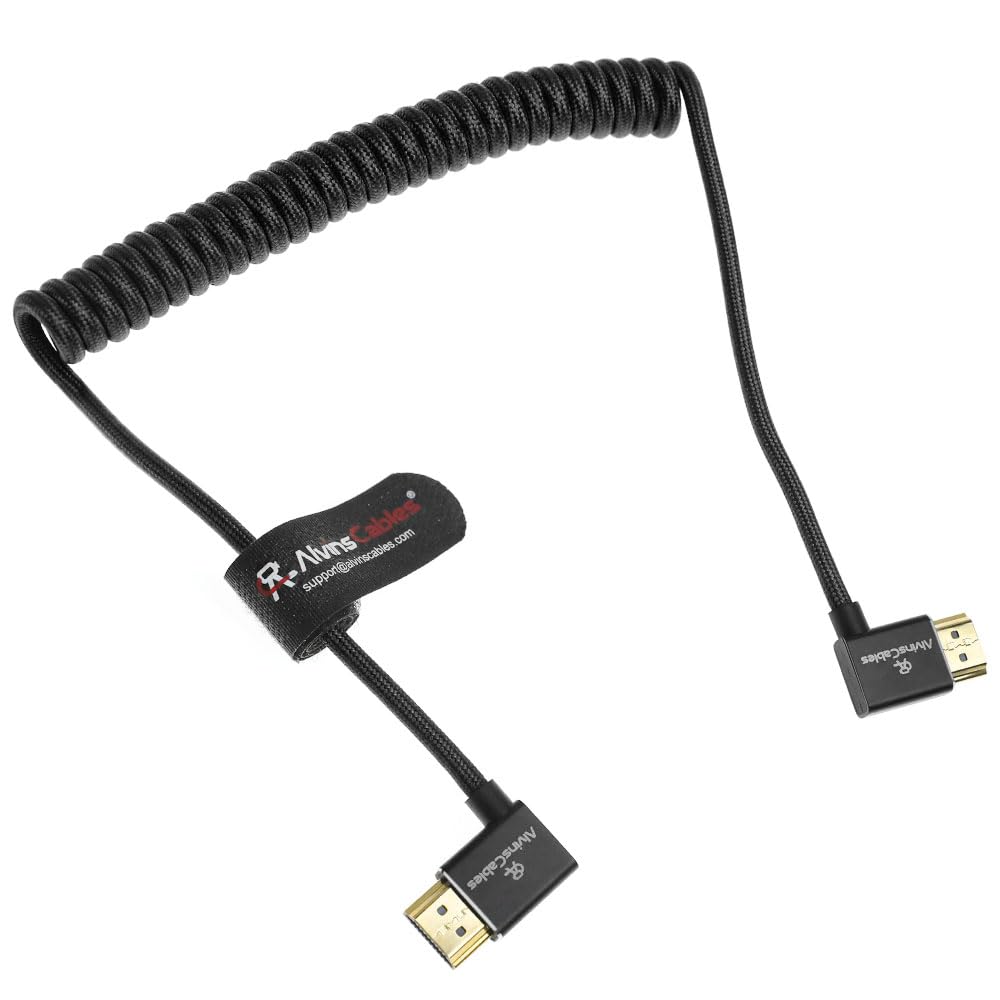 Alvin's Cables 8K HDMI 2.1 Cable 8K 60Hz 4K 120Hz High-Speed for Atomos Ninja Monitor,Left to Right Angle Braided Coiled Cable for Sony FS5 FS7 FX9,for Canon C300 C500,for Nikon Z9 Camera,Black