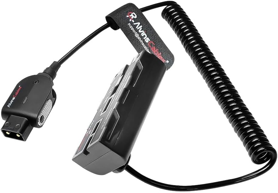Alvin&#39;s Cables NP F550 Dummy Battery to Alvins Smart D-tap Coiled Power Cable for Sony NP-F550, NP-F570, NP-F970, SmallHD 702, Atomos Ninja Shinobi Camera Monitors