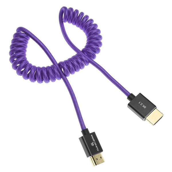 Alvin's Cables 8K 2.1 HDMI to HDMI Cable 8K@60Hz 4K@120Hz High-Speed for Atomos Ninja,for Sony FS5 FS7 FX9,BMPCC,for Canon C300 C500,Braided Coiled Cable Purple