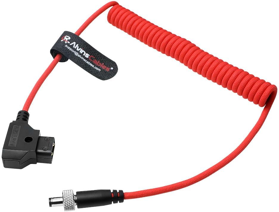 Alvin&#39;s Cables Atomos Ninja V D-tap Power Cable, 1.6-4ft Dtap to Locking DC 2.1 Coiled Cable for Blackmagic Video Assist, for Hollyland Mars 400S, Ultra Flexible