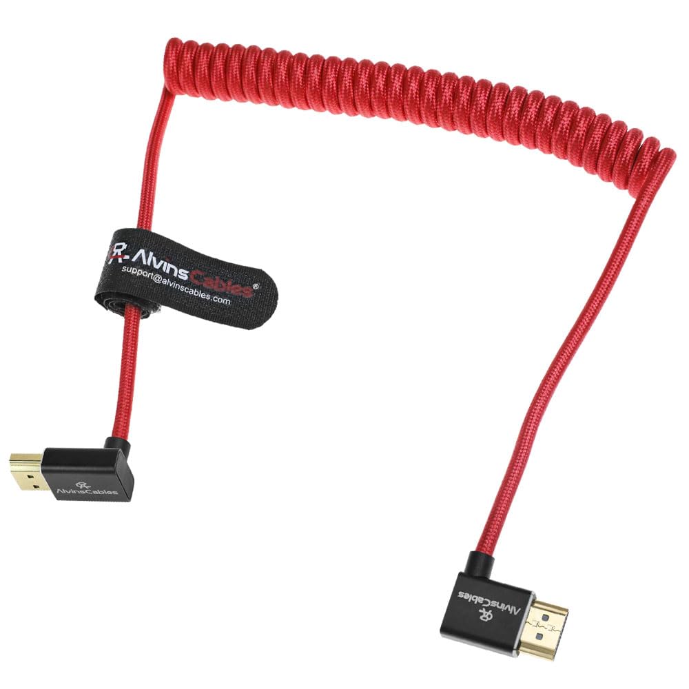 Alvin's Cables 8K HDMI 2.1 Cable 8K@60Hz 4K@120Hz High-Speed Braided Coiled Cable for Atomos Ninja,for Feelworld,for Sony FS5 FS7 FX9,BMPCC,for Canon C300 C500,Left to Up Angle Red