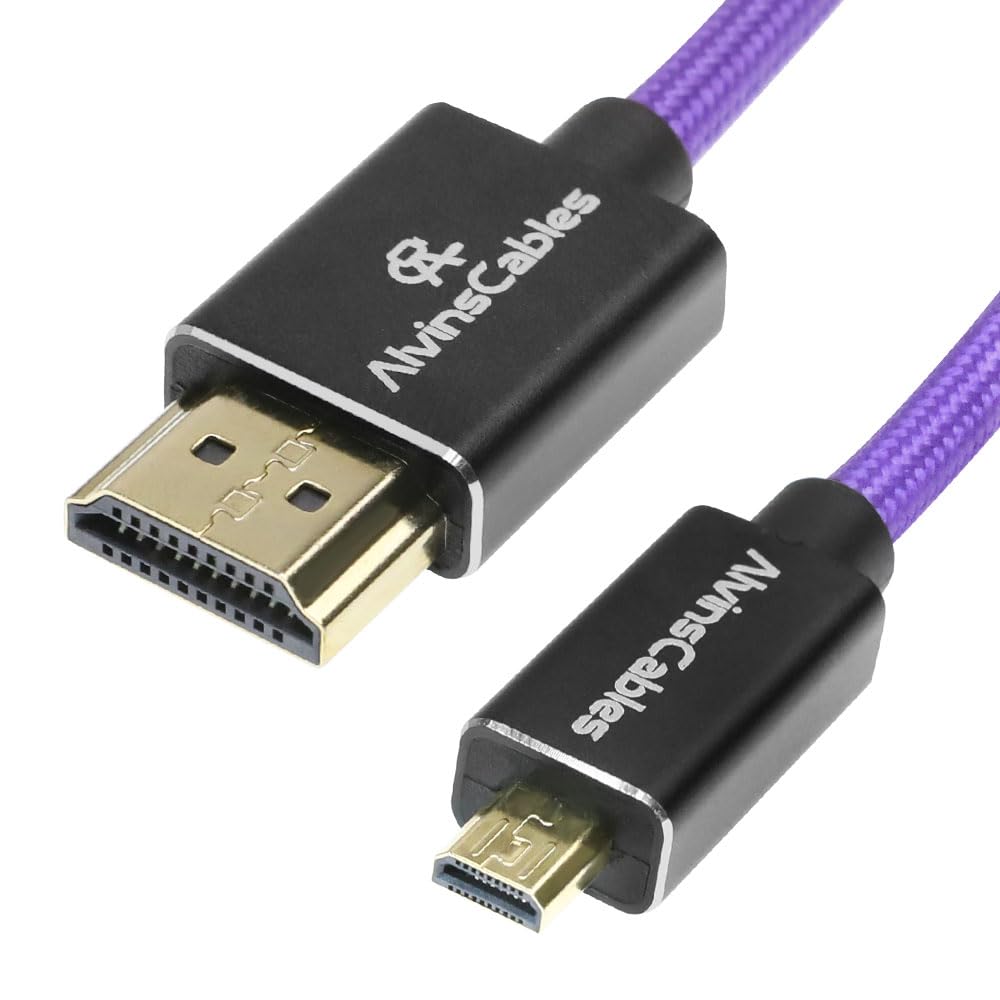 Alvin's Cables 8K 2.1 Micro HDMI to HDMI Coiled Cable for Atomos Ninja V, 8K@60Hz 4K@60Hz High-Speed HDMI Cable for Sony A7RIII A7II A7M3, for Canon R5 M6, for FUJIFILM X-T4 X-T3, Braided Purple