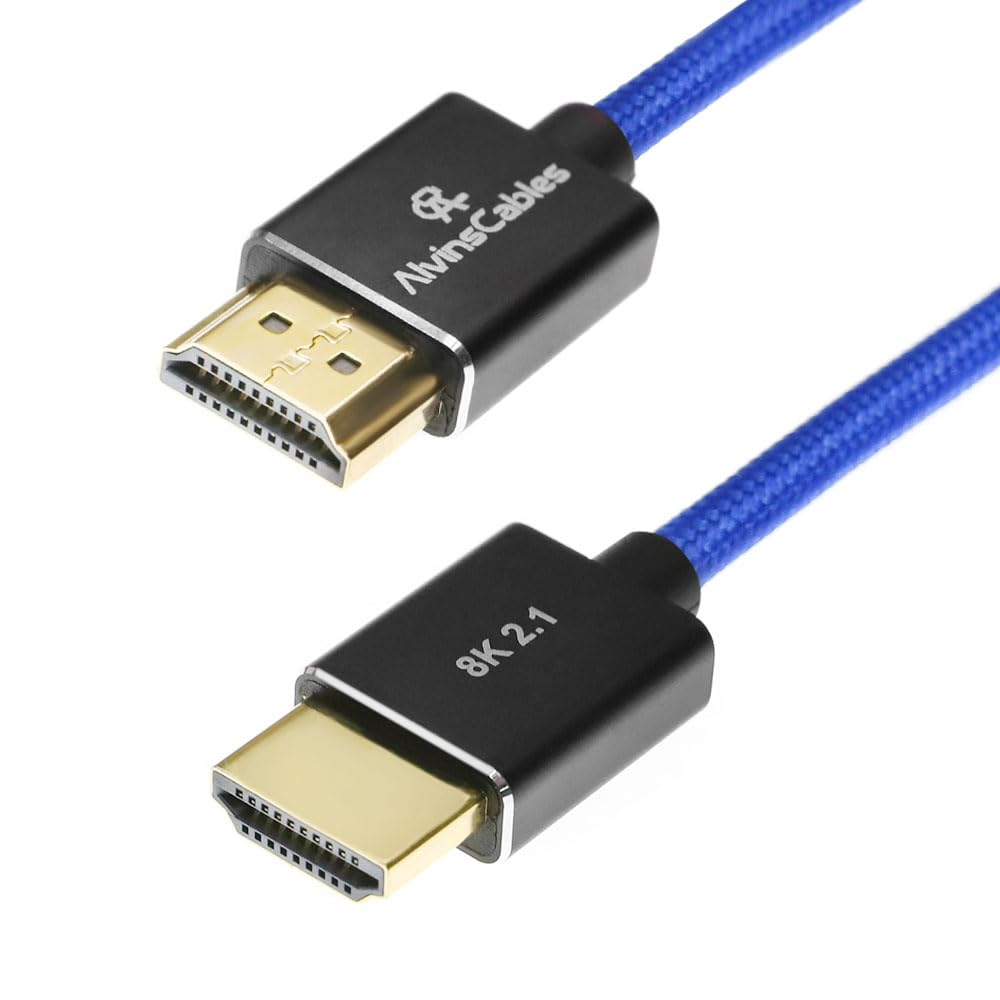 Alvin's Cables 8K 2.1 HDMI to HDMI Cable 8K@60Hz 4K@120Hz High-Speed for Atomos Ninja,for Sony FS5 FS7 FX9,BMPCC,for Canon C300 C500,Braided Coiled Cable Blue