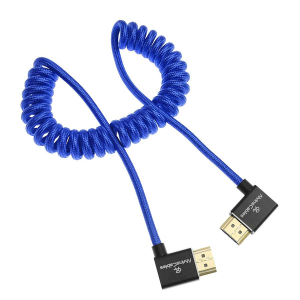 Alvin's Cables 8K HDMI 2.1 Cable 8K 60Hz 4K 120Hz High-Speed for Atomos Ninja Monitor,Left to Right Angle Braided Coiled Cable for Sony FS5 FS7 FX9,for Canon C300 C500,for Nikon Z9 Camera,Blue