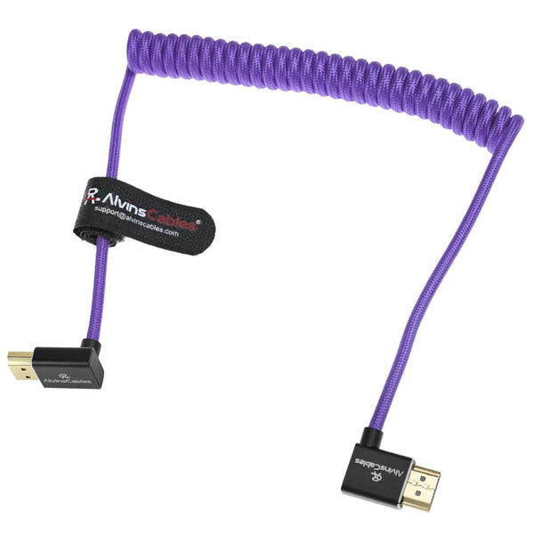 Alvin's Cables 8K HDMI 2.1 Cable 8K@60Hz 4K@120Hz High-Speed Braided Coiled Cable for Atomos Ninja,for Feelworld,for Sony FS5 FS7 FX9,BMPCC,for Canon C300 C500,Left to Up Angle Purple