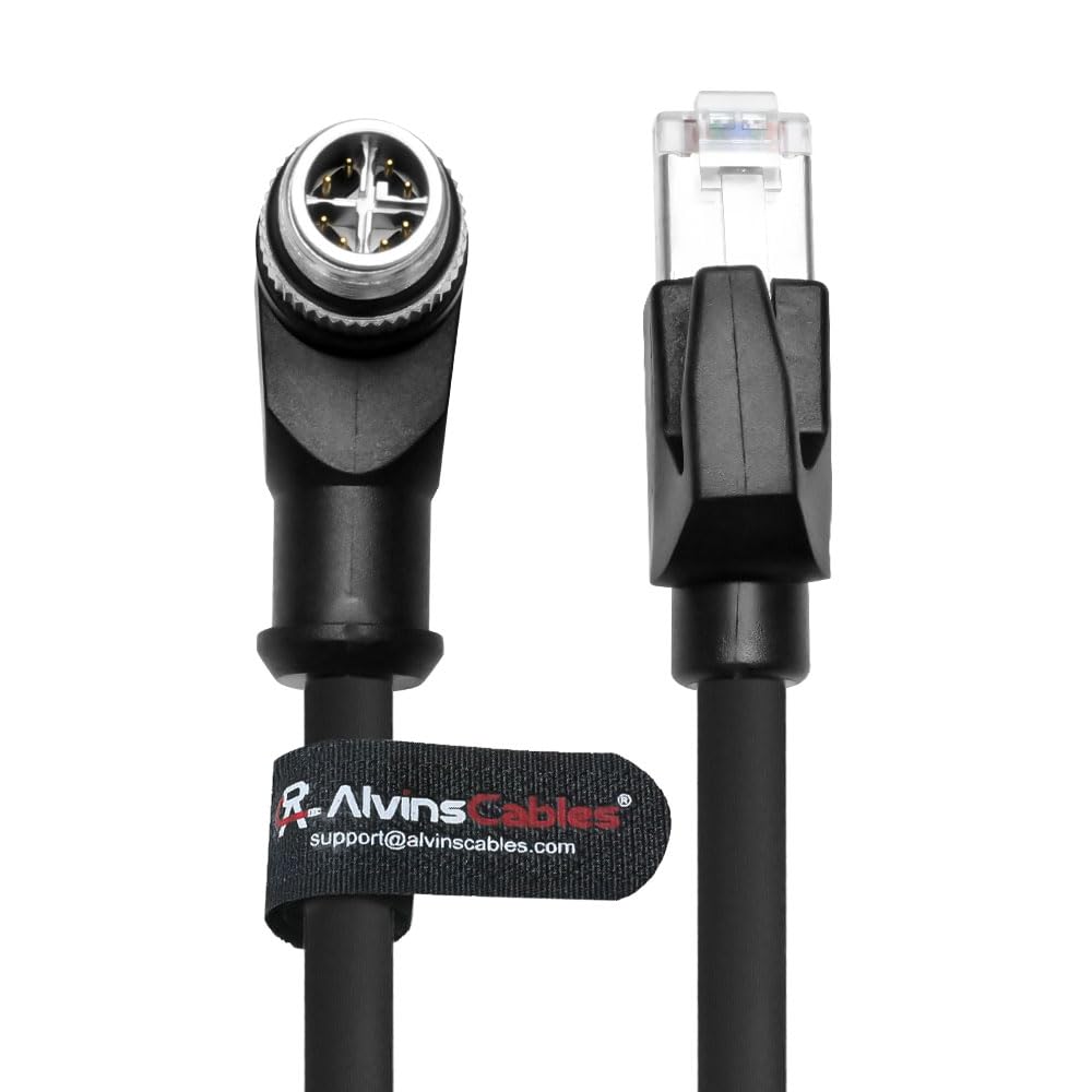 Alvin&#39;s Cables M12 X-Code 8 Pin Male to RJ45 Ethernet Cable for Cognex Keyence Camera, High-Flex Cat6a Cable for Industrial Automation, Fieldbus Module, Robotics, Right Angle