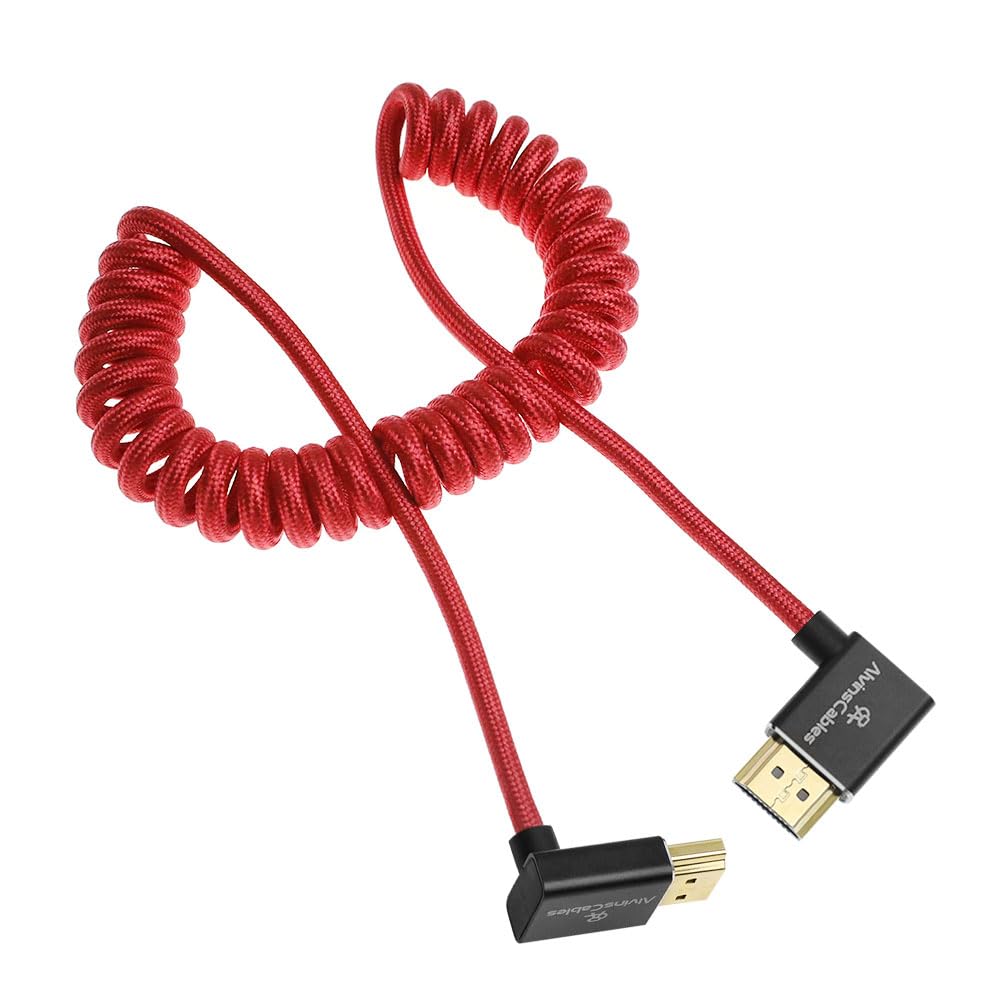 Alvin's Cables 8K HDMI 2.1 Cable 48Gbps 8K@60Hz 4K@120Hz High-Speed Braided Coiled Cable for Sony FS5 FS7 FX9,BMPCC,for Canon C300 C500,for Atomos Ninja,for Feelworld,Right to Up Angle Red