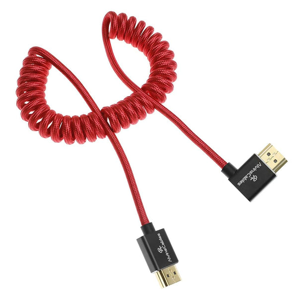 Alvin's Cables 8K HDMI 2.1 Cable for Atomos Ninja V Monitor,for Sony FS5 FS7,BMPCC,for Canon C300 C500 Camera,8K@60Hz 4K@120Hz 48Gbps High-Speed Braided Coiled Cable Left Angle Red