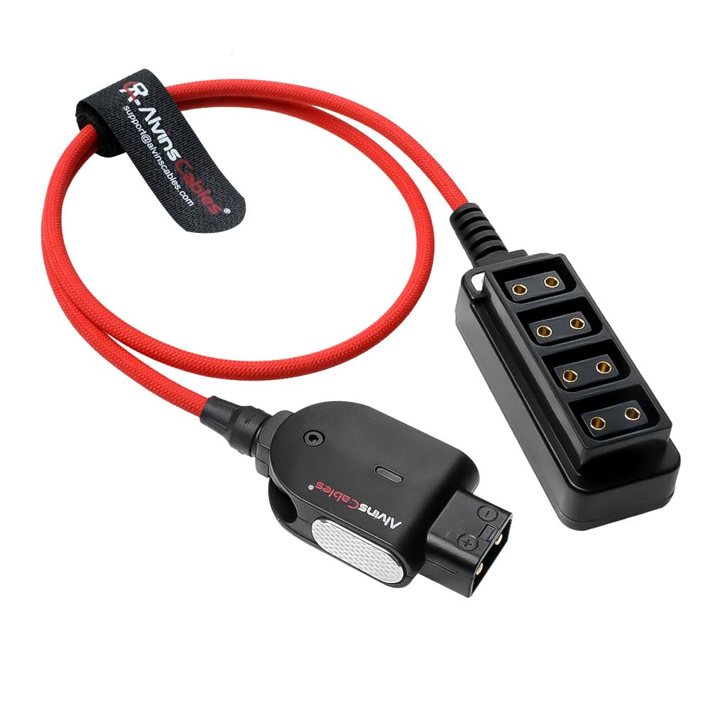 Alvin&#39;s Cables Smart D-tap Splitter Cable, Ultra Soft Smart Dtap Male to 4 Port Dtap Female Splitter Hub Power Cable for ARRI RED Teradek SmallHD SmallRig V-Mount|Gold-Mount Battery 40cm/15.7inches