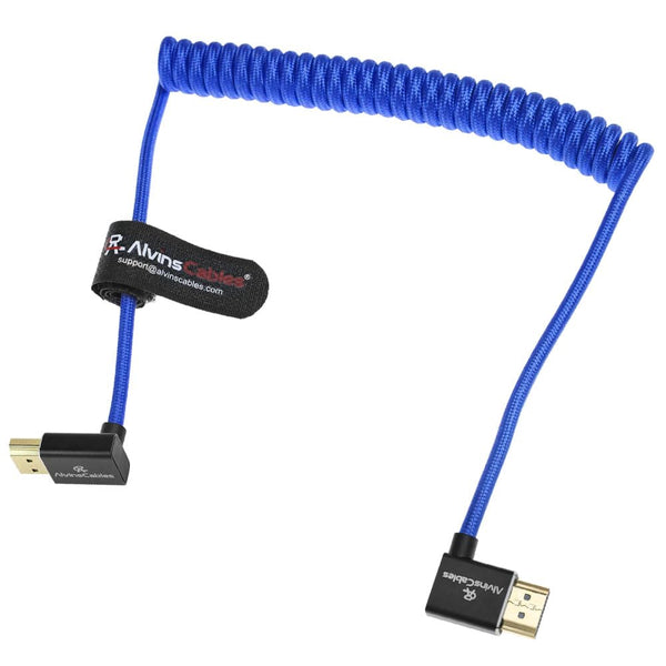 Alvin's Cables 8K HDMI 2.1 Cable 8K@60Hz 4K@120Hz High-Speed Braided Coiled Cable for Atomos Ninja,for Feelworld,for Sony FS5 FS7 FX9,BMPCC,for Canon C300 C500,Left to Up Angle Blue