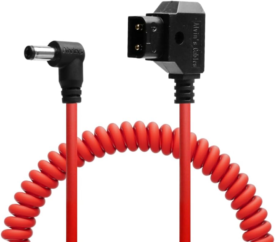 Alvin's Cables Dtap to DC Coiled Cable for Atomos Ninja V,D-tap to 2.1 DC Right Angle Power Cable for Blackmagic Design Video Assist,SmallHD 702,for Feelworld FW568 Monitor,Ultra Soft