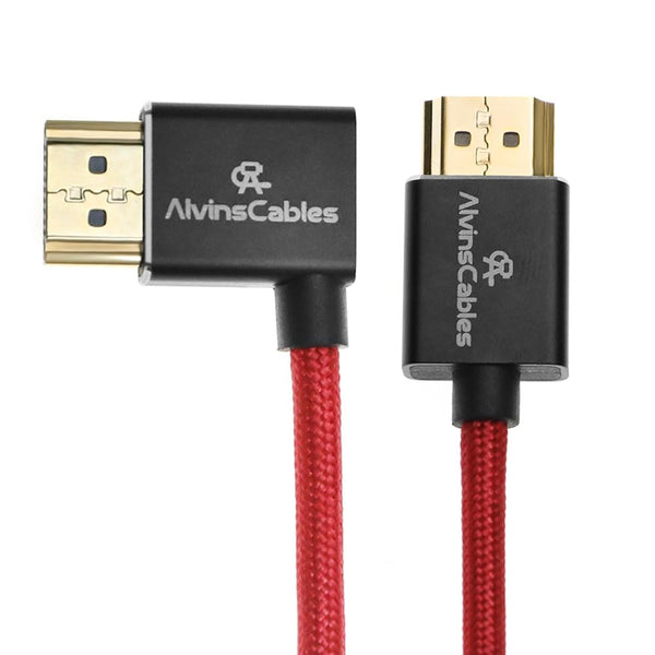 Alvin's Cables 8K HDMI 2.1 Cable for Atomos Ninja V Monitor,for Sony FS5 FS7,BMPCC,for Canon C300 C500 Camera,8K@60Hz 4K@120Hz 48Gbps High-Speed Braided Coiled Cable Left Angle Red