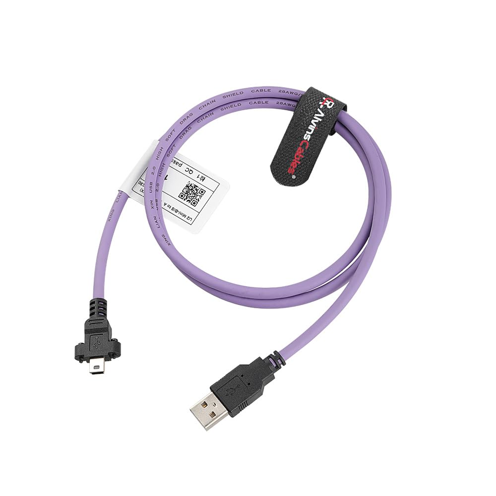 Alvin's Cables USB 2.0 Type-A to Locking Mini USB Cable, 15mm Dual-Screw Spacing for Daheng Industrial Camera, High Flex Drag Chain Shielded, Convex Port, 1m/3.3ft Purple
