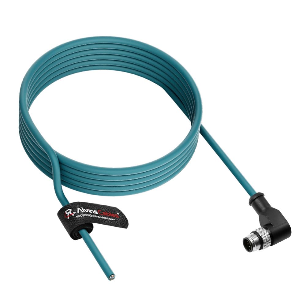 Alvin&#39;s Cables M12 A-Code 8 Pin Male Right Angle to Open End Power I/O Cable Cat6a High-Flex Shielded for Cognex Keyence Basler Industrial Automation Fieldbus Module 3.3ft/1m