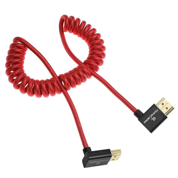 Alvin's Cables 8K HDMI 2.1 Cable 8K@60Hz 4K@120Hz High-Speed Braided Coiled Cable for Atomos Ninja,for Feelworld,for Sony FS5 FS7 FX9,BMPCC,for Canon C300 C500,Left to Up Angle Red