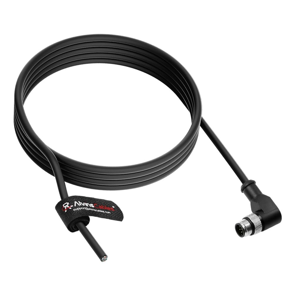 Alvin&#39;s Cables M12 A-Code 8 Pin Male Right Angle to Open End Power I/O Cable Cat6a High-Flex Shielded for Cognex Keyence Basler Industrial Automation Fieldbus Module 3.3ft/1m