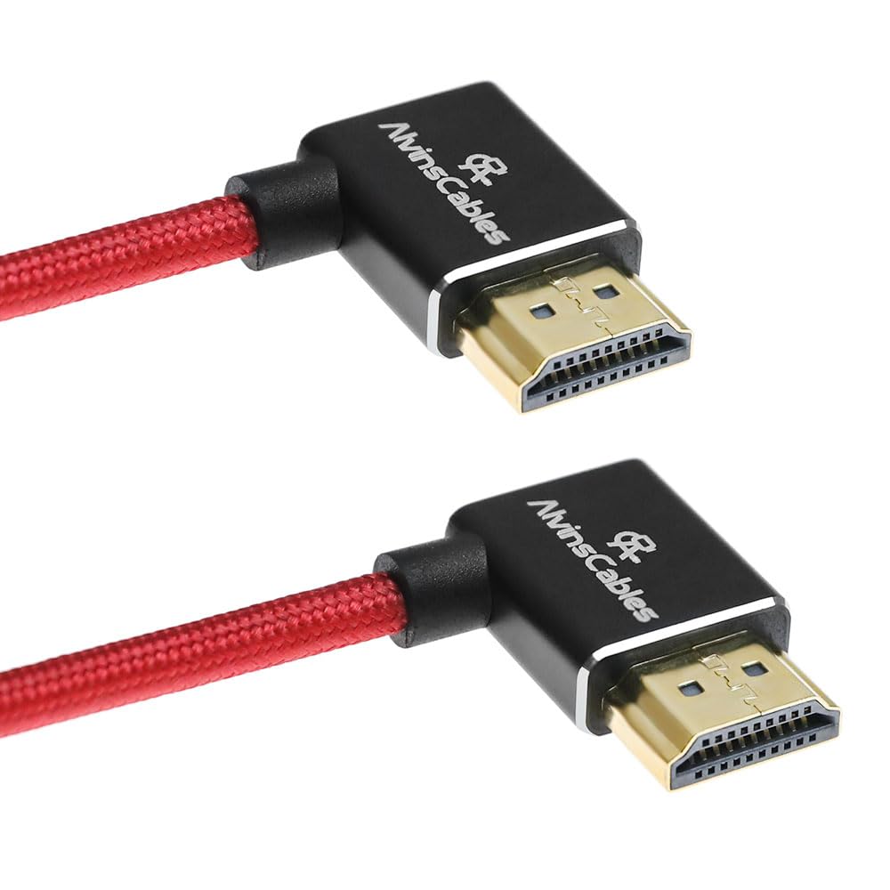 Alvin's Cables 8K HDMI Cable for Atomos Ninja,2.1 48Gbps 8K@60Hz 4K@120Hz High-Speed Braided Coiled Cable for Sony FS5 FS7 FX9,BMPCC,for Canon C300 C500,for Feelworld,Right to Right Angle Red