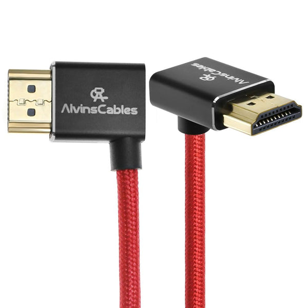 Alvin's Cables 8K HDMI 2.1 Cable 8K@60Hz 4K@120Hz High-Speed Braided Coiled Cable for Atomos Ninja,for Feelworld,for Sony FS5 FS7 FX9,BMPCC,for Canon C300 C500,Left to Up Angle Red