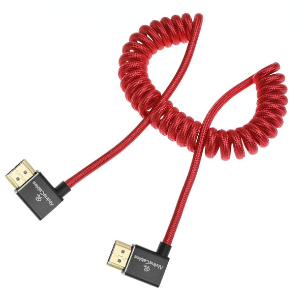 Alvin's Cables 8K HDMI Cable for Atomos Ninja,2.1 48Gbps 8K@60Hz 4K@120Hz High-Speed Braided Coiled Cable for Sony FS5 FS7 FX9,BMPCC,for Canon C300 C500,for Feelworld,Right to Right Angle Red