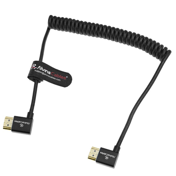 Alvin's Cables 8K HDMI Cable for Atomos Ninja,2.1 48Gbps 8K@60Hz 4K@120Hz High-Speed Braided Coiled Cable for Sony FS5 FS7 FX9,BMPCC,for Canon C300 C500,for Feelworld,Right to Right Angle Black