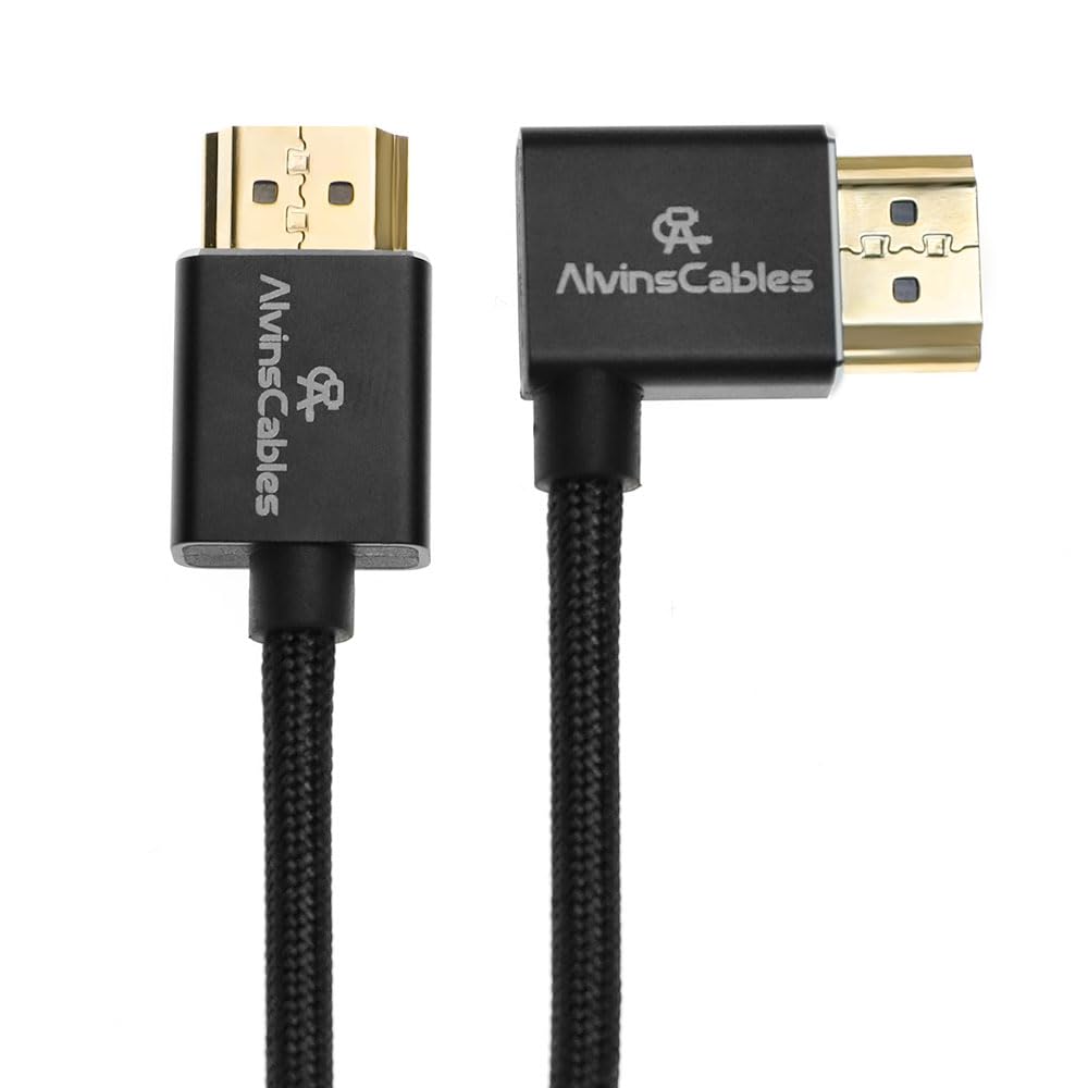 Alvin&#39;s Cables 8K HDMI 2.1 High-Speed Cable 8K@60Hz 4K@120Hz Braided Coiled Cable for Atomos Ninja,for Feelworld,for Sony FS5 FS7 FX9,BMPCC,for Canon C300 C500,Right Angle Black