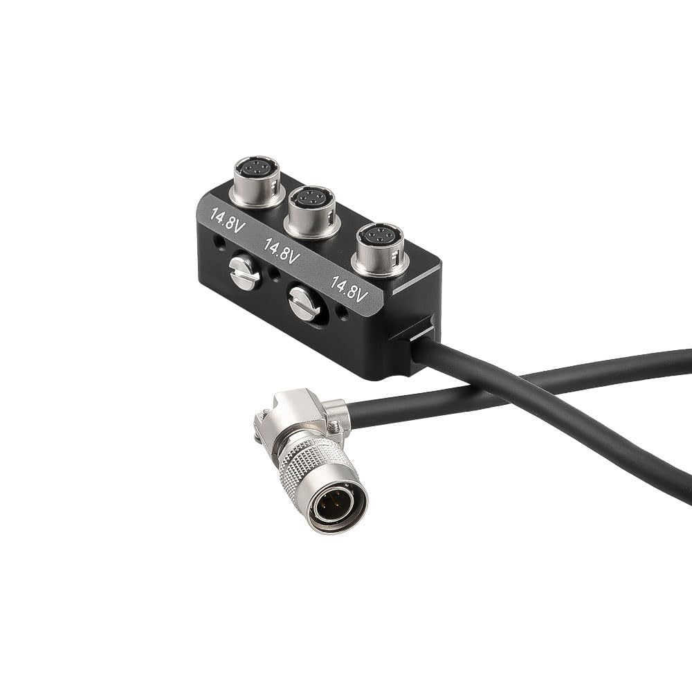 Alvin's Cables 1 to 3 Power Splitter Box Cable Rotatable Right Angle Hirose 4 Pin Male to 3 x Hirose 4 Pin Female Splitter Cable for Sony F55 FS5, Sound Devices 688 633, Zoom F4/F8/F8N, 30cm/11.81in