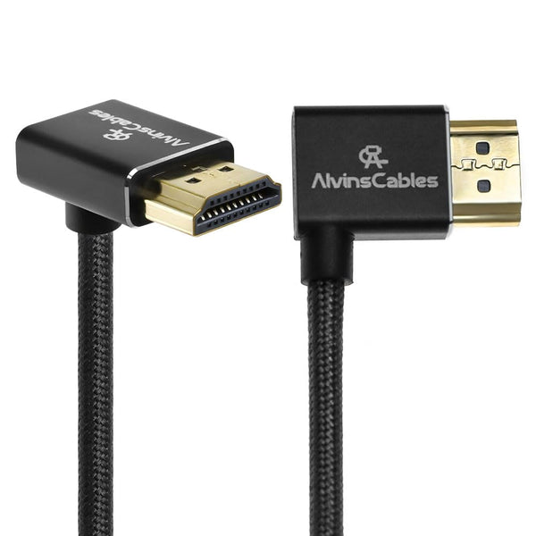 Alvin's Cables 8K HDMI 2.1 Cable 48Gbps 8K@60Hz 4K@120Hz High-Speed Braided Coiled Cable for Sony FS5 FS7 FX9,BMPCC,for Canon C300 C500,for Atomos Ninja,for Feelworld,Right to Up Angle Black