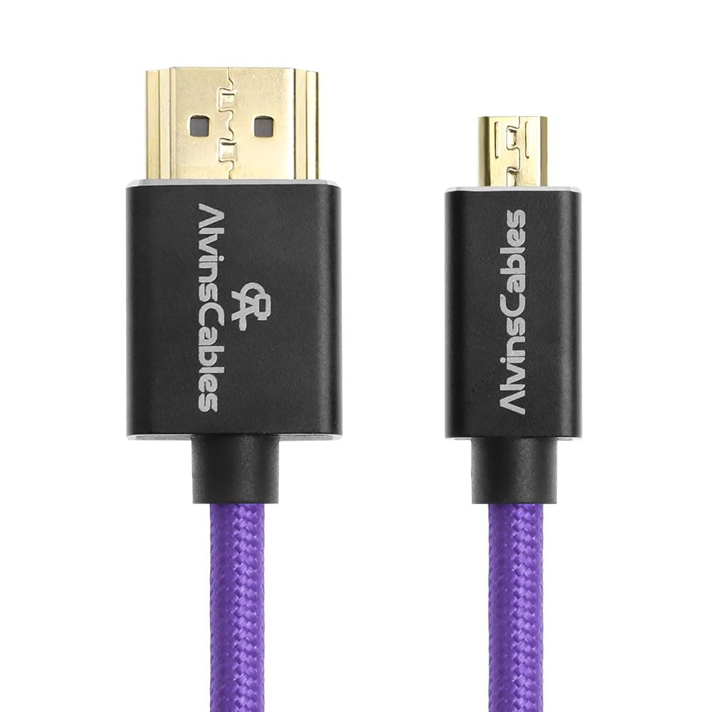 Alvin's Cables 8K 2.1 Micro HDMI to HDMI Coiled Cable for Atomos Ninja V, 8K@60Hz 4K@60Hz High-Speed HDMI Cable for Sony A7RIII A7II A7M3, for Canon R5 M6, for FUJIFILM X-T4 X-T3, Braided Purple