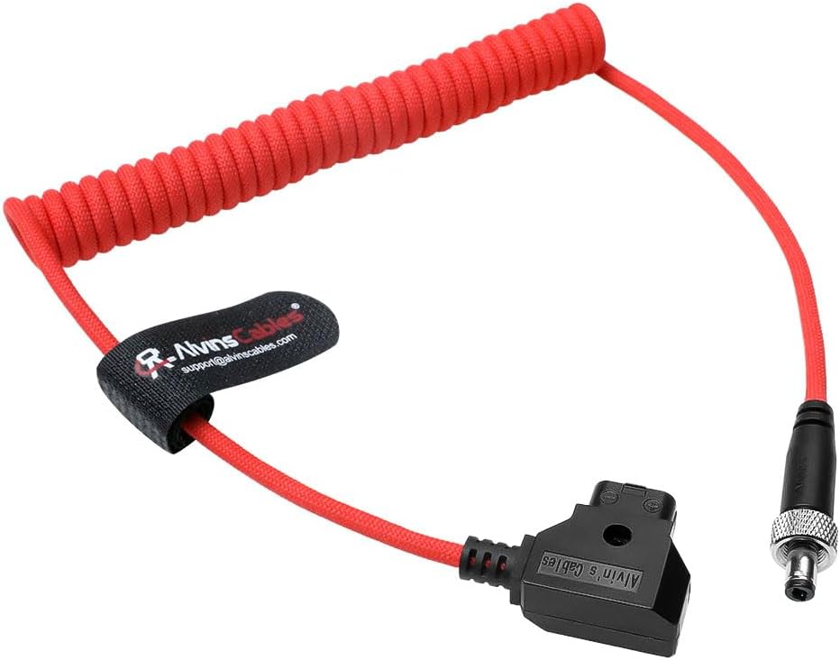 Alvin&#39;s Cables Atomos Ninja V D-tap Power Cable, 1.6-4ft Dtap to Locking DC 2.1 Coiled Cable for Blackmagic Video Assist, for Hollyland Mars 400S, Ultra Flexible