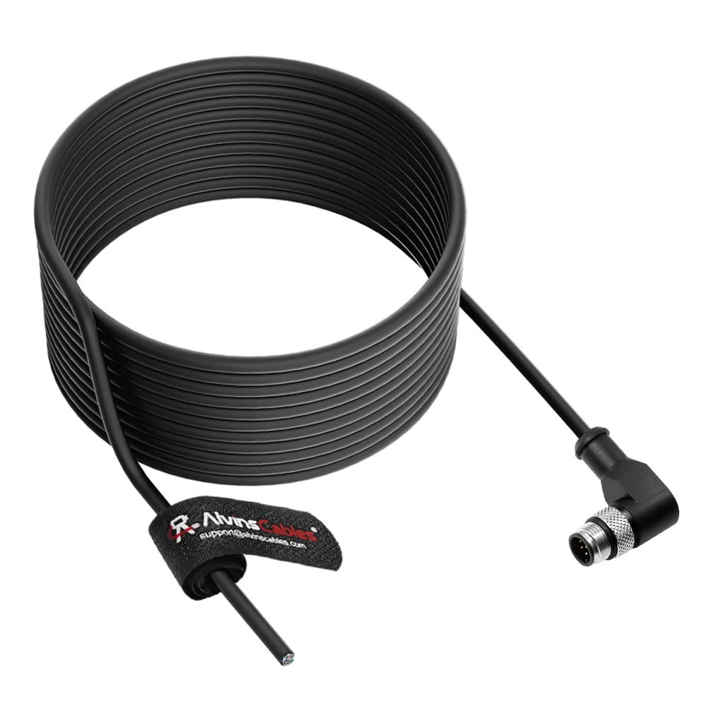 Alvin&#39;s Cables M12 A-Code 8 Pin Male Right Angle to Open End Power I/O Cable Cat6a High-Flex Shielded for Cognex Keyence Basler Industrial Automation Fieldbus Module 3.3ft/1m