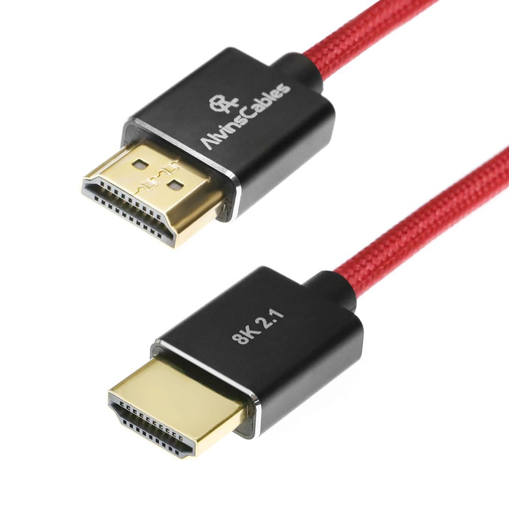 Alvin's Cables 8K 2.1 HDMI to HDMI Cable 8K@60Hz 4K@120Hz High-Speed for Atomos Ninja,for Sony FS5 FS7 FX9,BMPCC,for Canon C300 C500,Braided Coiled Cable Red