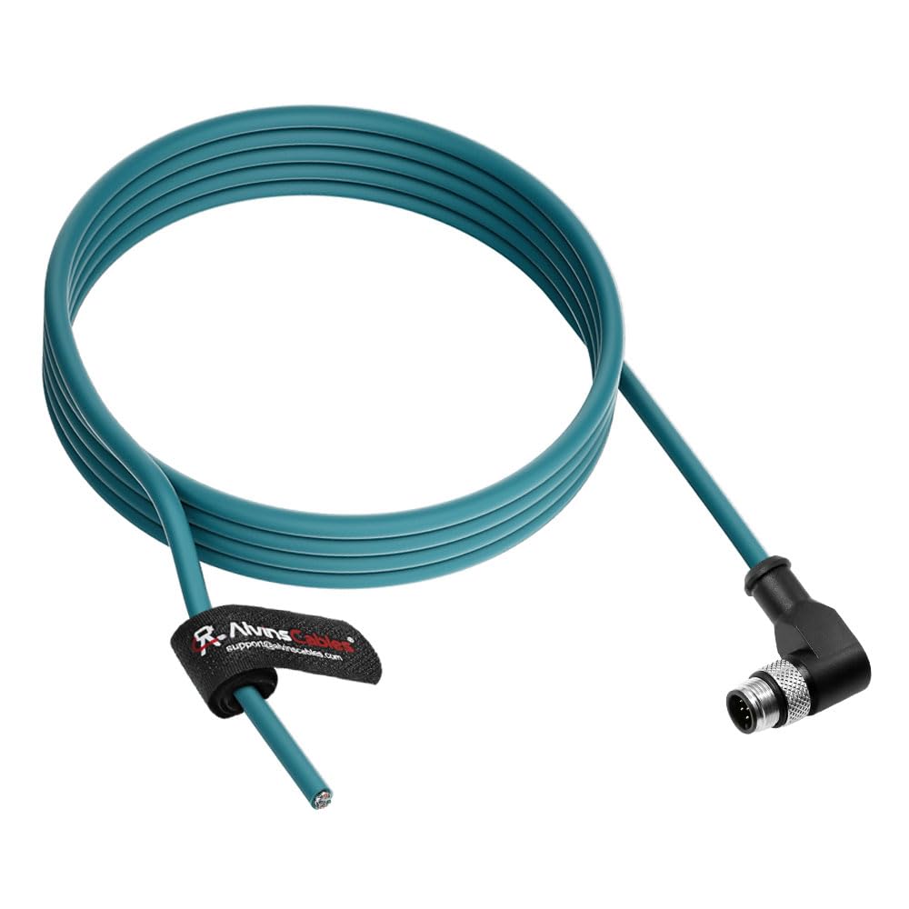 Alvin&#39;s Cables M12 A-Code 8 Pin Male Right Angle to Open End Power I/O Cable Cat6a High-Flex Shielded for Cognex Keyence Basler Industrial Automation Fieldbus Module 3.3ft/1m
