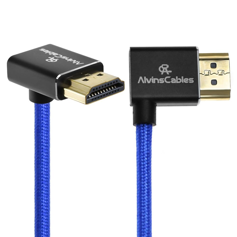 Alvin's Cables 8K HDMI 2.1 Cable 48Gbps 8K@60Hz 4K@120Hz High-Speed Braided Coiled Cable for Sony FS5 FS7 FX9,BMPCC,for Canon C300 C500,for Atomos Ninja,for Feelworld,Right to Up Angle Blue