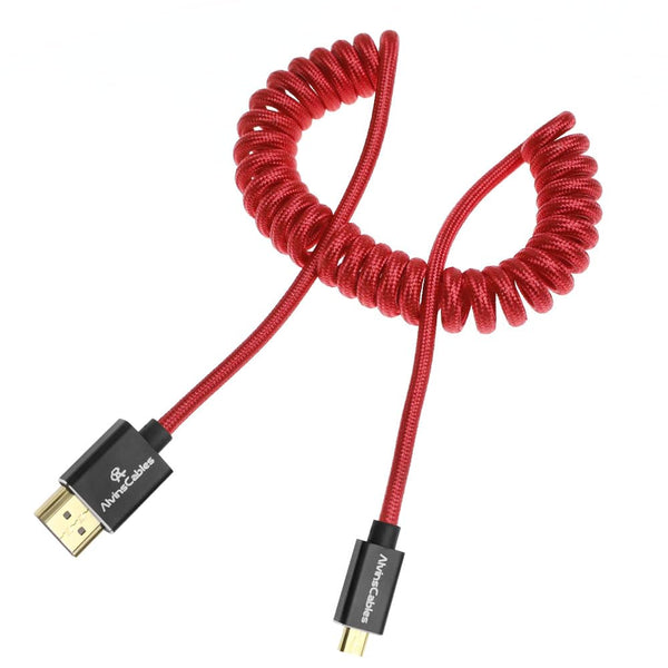 Alvin's Cables 8K 2.1 Micro HDMI to HDMI Coiled Cable for Atomos Ninja V, 8K@60Hz 4K@60Hz High-Speed HDMI Cable for Sony A7RIII A7II A7M3, for Canon R5 M6, for FUJIFILM X-T4 X-T3, Braided Red