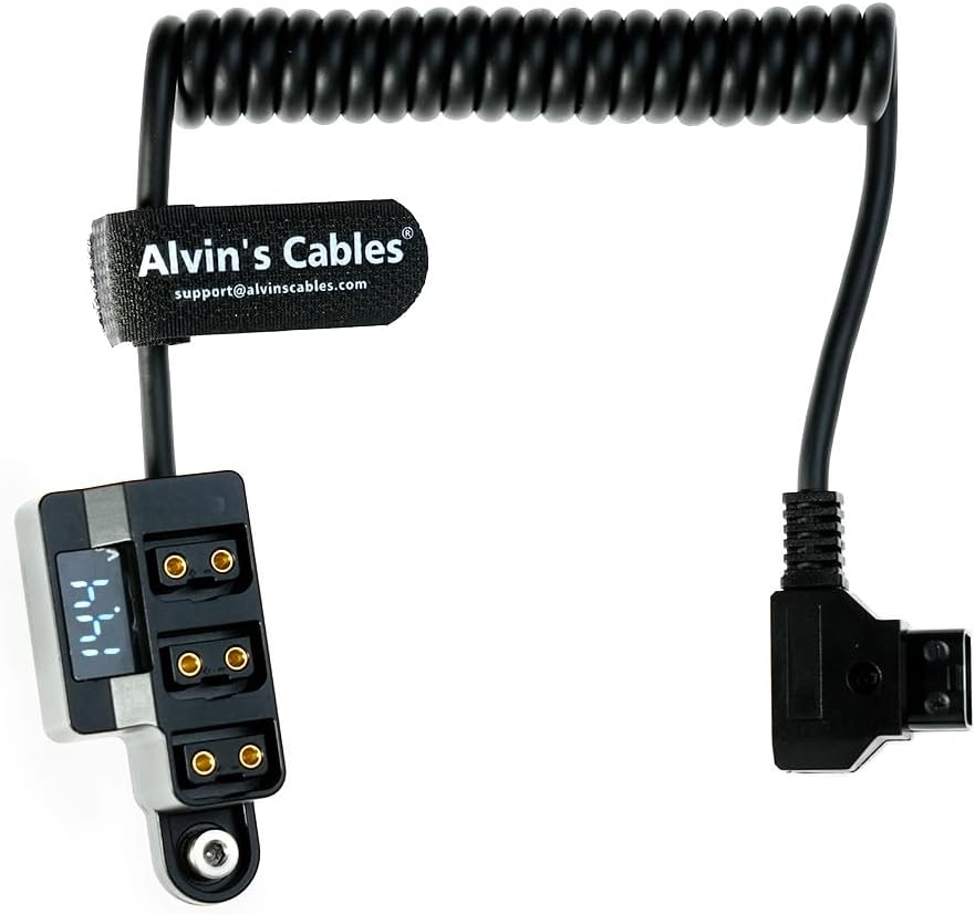 Alvin’s Cables D-tap Splitter 1 to 3 Port P-tap Adapter Coiled Cable for SmallRig| IDX V-Mount Gold Mount Battery with Battery Level Display, Reverse Polarity, Over-Current, Overheat Protection