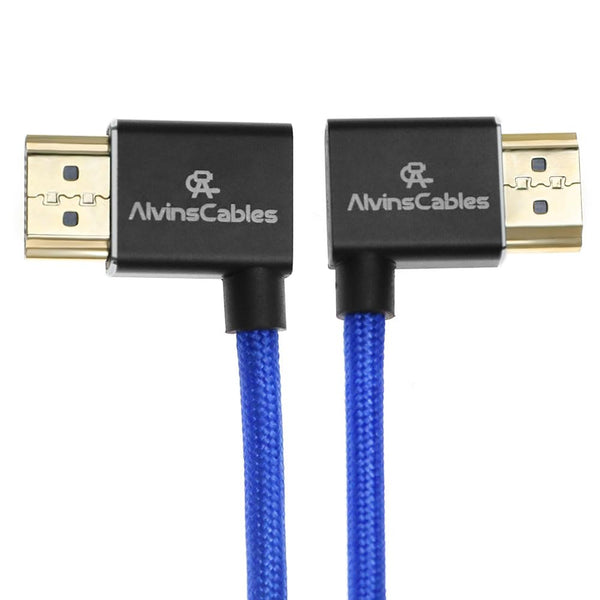 Alvin's Cables 8K HDMI 2.1 Cable 8K 60Hz 4K 120Hz High-Speed for Atomos Ninja Monitor,Left to Right Angle Braided Coiled Cable for Sony FS5 FS7 FX9,for Canon C300 C500,for Nikon Z9 Camera,Blue