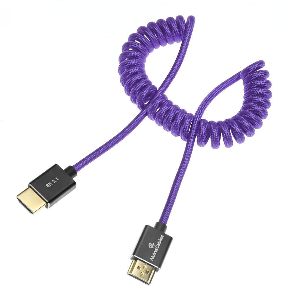 Alvin's Cables 8K 2.1 HDMI to HDMI Cable 8K@60Hz 4K@120Hz High-Speed for Atomos Ninja,for Sony FS5 FS7 FX9,BMPCC,for Canon C300 C500,Braided Coiled Cable Purple