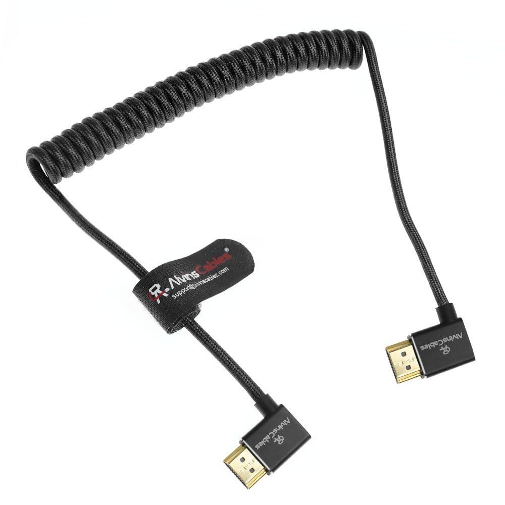 Alvin's Cables 8K HDMI Cable for Atomos Ninja,2.1 48Gbps 8K@60Hz 4K@120Hz High-Speed Braided Coiled Cable for Sony FS5 FS7 FX9,BMPCC,for Canon C300 C500,for Feelworld,Right to Right Angle Black