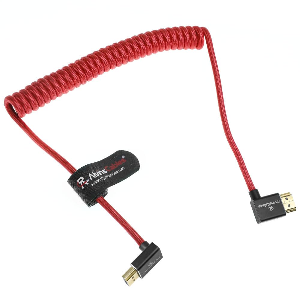 Alvin's Cables 8K HDMI 2.1 Cable 8K@60Hz 4K@120Hz High-Speed Braided Coiled Cable for Atomos Ninja,for Feelworld,for Sony FS5 FS7 FX9,BMPCC,for Canon C300 C500,Left to Up Angle Red