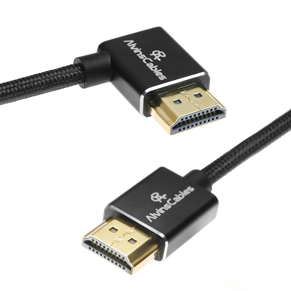 Alvin&#39;s Cables 8K HDMI 2.1 High-Speed Cable 8K@60Hz 4K@120Hz Braided Coiled Cable for Atomos Ninja,for Feelworld,for Sony FS5 FS7 FX9,BMPCC,for Canon C300 C500,Right Angle Black