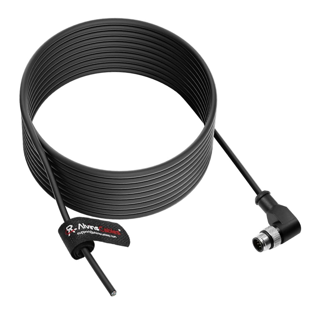 Alvin&#39;s Cables M12 A-Code 8 Pin Male Right Angle to Open End Power I/O Cable Cat6a High-Flex Shielded for Cognex Keyence Basler Industrial Automation Fieldbus Module 3.3ft/1m