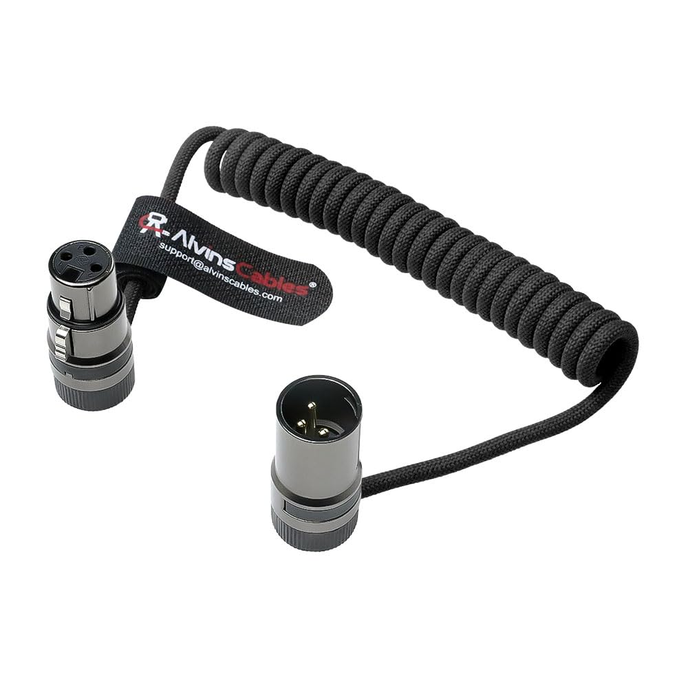 Alvin&#39;s Cables Rotatable Low-Profile XLR 3 Pin Male to Female Ultra-Flexible Coiled Cable, Aramid-Reinforced for Sony|Canon|Blackmagic Pro Cameras &amp; Studio Audio