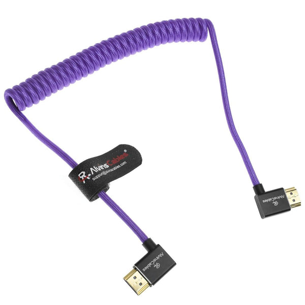 Alvin's Cables 8K HDMI 2.1 Cable 8K 60Hz 4K 120Hz High-Speed for Atomos Ninja Monitor,Left to Right Angle Braided Coiled Cable for Sony FS5 FS7 FX9,for Canon C300 C500,for Nikon Z9 Camera,Purple