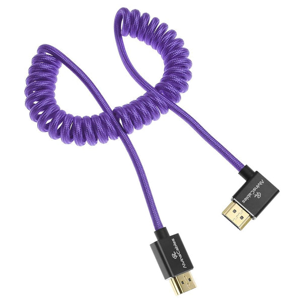 Alvin's Cables 8K HDMI 2.1 High-Speed Cable 8K@60Hz 4K@120Hz Braided Coiled Cable for Atomos Ninja,for Feelworld,for Sony FS5 FS7 FX9,BMPCC,for Canon C300 C500,Right Angle Purple